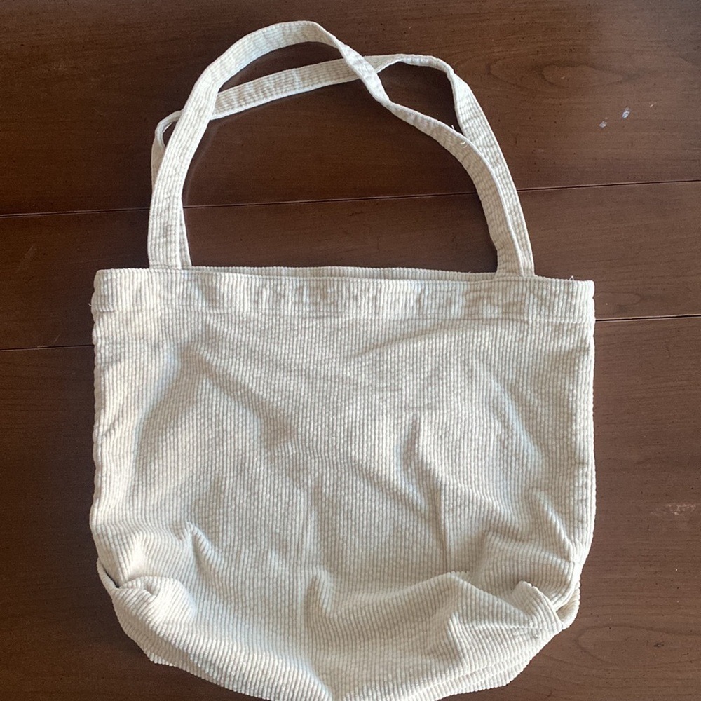 Corduroy Tote Bag Large Beige Slouchy Shoulder Bag with Inner Pocket - Picture 5 of 7